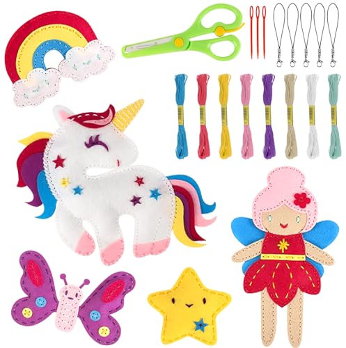 CAUTIOUS Nähset Kinder ab 4 Einhorn Filz Nähen Kits DIY Art Craft kreativ DIY Bastelset Kinderbastelset Nähset Kinderhandwerk Tiere aus Filz Animals Sewing Kit für Pädagogische