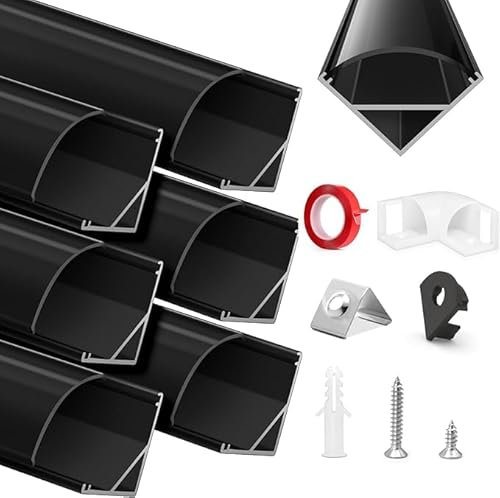 HOMMAND 6 x 1m/3,3ft LED Kanal V-Form, LED Streifen Kanal und Diffusor mit Eckverbinder, Klebstoff, Endkappen und Montageclips, LED Profil 45 grad, LED Aluminium Profil 6m