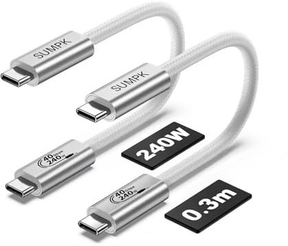 SUMPK Cable usb4 corto de 30 cm, carga rápida 240w USB C a USB c 40gbps, adecuado para cables de videovigilancia de 8k para dispositivos Thunderbolt 4, Thunderbolt 3 y usb4