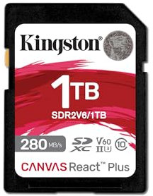 Kingston Canvas React Plus V60 SD 1TB SDXC UHS-II 280R/150W U3 V60 for Full HD/4K