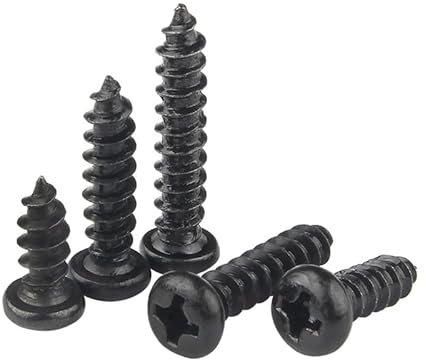 ORANXIN M1.2 x 10mm 500 Pcs Round Head Wood Screws Carbon Steel Iron Black Oxide Self Tapping Screws Cross Pan Head Pointed Tail Self Drilling Screws