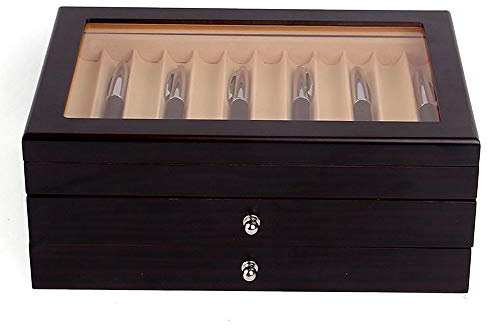 Alnemy Organizer aus Holz für Füllfederhalter, Geschenkbox zur Aufbewahrung von Shop Home Collection Display, Stifthalterbox zur Anzeige und Organisation von Stiften (Schwarz, 34 Raster)