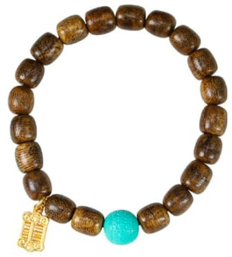YAIEWNE Natürliches Adlerholz-Fassperlen-Einzelschlaufenarmband, Türkisfarbener Transfer-Schwenkarmreif, Verstellbare Elastische Perlenmanschette, Schmuck, Festival, Geschenk, Freundschaft