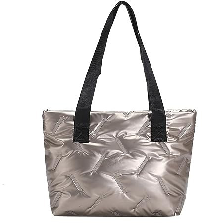 Kexpery Sac Hobo de grande capacité décontracté pour femme, couleur unie, doux, léger et brillant, pour le shopping en plein air, champagne, 390.00x290.00x95.00mm/15.35x11.42x3.74inch