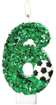 Bolosa Geburtstagskerzen Zahlen, Kerzen Geburtstag 6, Geburtstag Kerzen Fußball mit Grüne Pailletten für Kinder, Jungen Mädchen, Geburtstagsdeko, Geburtstag Party, Jubiläum