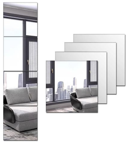 MCLEULLA Full Length Acrylic Mirrors Stickers for Walls, 4pcs Self Adhesive Safe Plexi-glass Mirror, Shatterproof Wall-Mounted Stick On Makeup Large Full Body Mirror Home Workout Gym Hallway Tile
