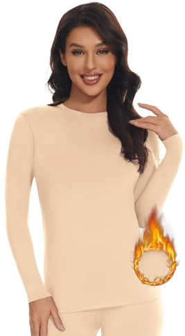SIMIYA Thermal Tops Womens Round Neck Soft Base Layers Long Sleeve Top Women Thermal Underwear Shirt Warm Wicking (Nude, M)