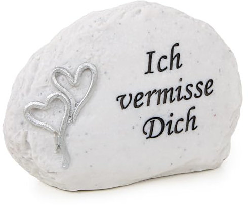 Logbuch-Verlag Grab Dekoration Trauerstein mit Text Ich vermisse Dich Allerheiligen Grabschmuck in Marmor-Optik hellgrau 12 x 7,5 x 4,8 cm