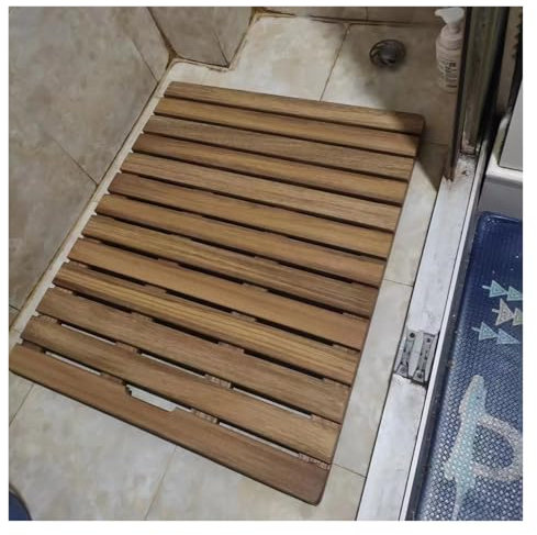 Duschmatte aus Teakholzboden für Außendusche, rutschfeste Badematte aus Holz, wasserdicht, erhöhte Schieferplattform für Zuhause/Badezimmer/Wohnmobil/RV, quadratische rechteckige Bodenmatten