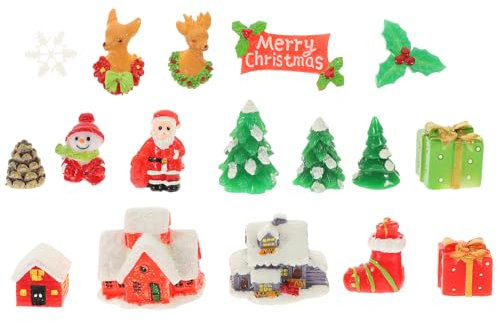 JOINPAYA Christmas Mini Resin Figures Ornaments: Dollhouse Miniature Santa Claus Figurines Crafts Snowman Elk Landscape Decoration Kit
