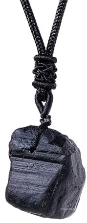 Erliway 1.2 Raw Stone Necklace for Women & Men, Natural Rough Black Tourmaline Gemstone Crystal Pendant, Adjustable Healing Crystal Necklace with Hand-Woven Rope