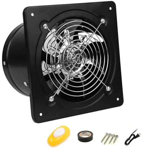Ventilation Blower Extractor Fan with Power Cord Exhaust Fan with Backdraft Damper,110V/220V Wall-Mounted Vent Fans(8inch, Black)