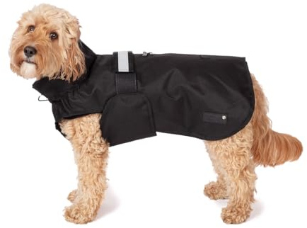 Danish Design 3-in-1 Dog Coat Black, 49cm (19in) - All Weather, Waterpoof, Fleece-Lined, Reflective Raincoat for Dogs