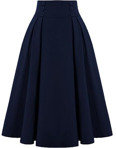 Onsoyours Jupes Femme Élégant Taille Élastique Trompette A-Ligne Midi Jupe Plissée Carreaux Skirt
