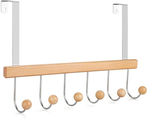 TOPIA HANGER Over The Door Hooks for Hanging, Towel Hooks Towel Racks for Bathroom, Coat Hooks Coat Rack Over The Door Organizer Hanging, Wooden Door Hangers for Coat Towel Hat Purse CT71N