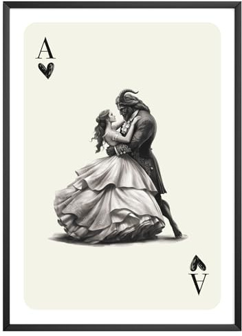 MJ-GRAPHICS® Poster Schöne und das Biest Bild Märchen Romantik Kunstdruck Schlafzimmer Wohnzimmer Wandbild Deko Stil Schwarz Eleganz Modern Kunstdruck – A3 Ohne Rahmen