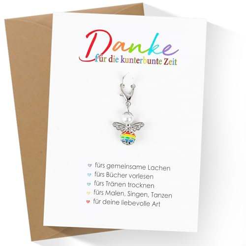 BETESSIN Abschiedsgeschenk Erzieherin - inkl. Schutzengel Schlüsselanhänger, Dankeskarte mit Umschlag - Dankeschön Geschenke für Erzieherin, Abschiedsgeschenk Kindergarten