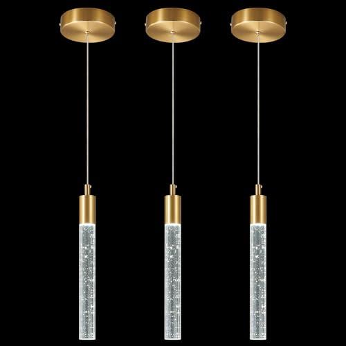 ZPBSJ Moderne Kücheninsel Pendelleuchte LED Gold Mini Pendelleuchte Goldene Nachttisch Kleine Pendelleuchten(3-Pack)