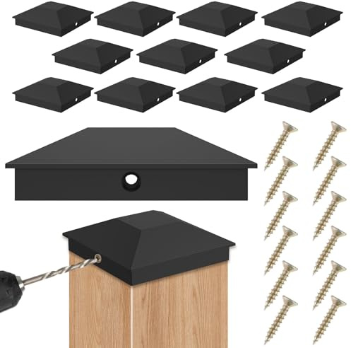 12pcs Sturdy Plastic Post Deckungen Schwarz Zaun Postkappen Wasserdichtes Deck Postkappen Wärmewiderstand Deck Abdeckkappen mit Schrauben für Deckszaun Holzzaun Holzhandwerk Veranda Zaun
