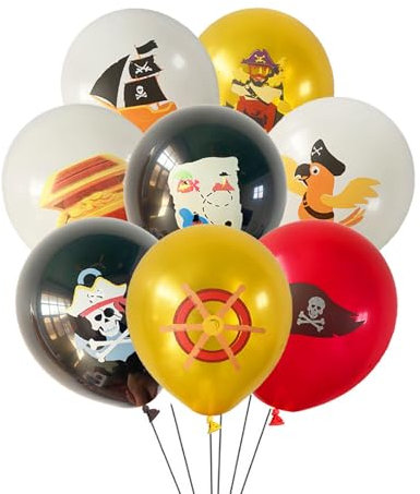 Fesnova 24 Stück Piratenparty Luftballons Set, 12 Zoll Piraten Latexballons, Rot,Schwarz,Weiß und Gelb Ballons, für Kindergeburtstage, Jubiläums Halloweenpartys