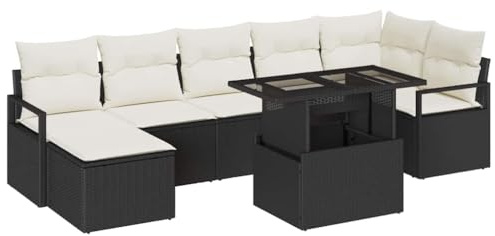 vidaXL 8-teiliges modulares Gartensofa-Set in Schwarz und Creme mit Kissen – Bequeme 5-Sitzer Gartenmöbel für deinen Außenbereich. Wetterfest, aus Poly Rattan, ideal für Terrasse und Balkon.