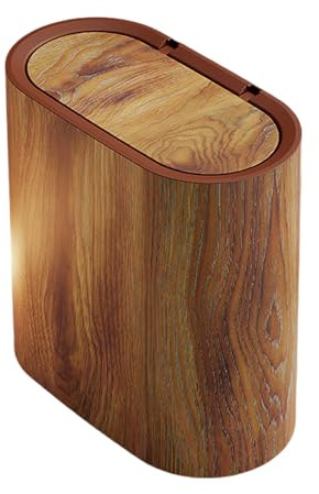 Poubelle Salle De Bain Petite Poubelle De Salle De Bain Avec Couvercles | Corbeille À Déchets Moderne, En Plastique Marbré Et Bois, Pour Maison, Le Salon, L'hôtel, cuisine, Salle De Bain, 29 x 30 CM