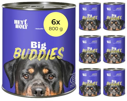 HEY HOLY Premium Nassfutter für Molosser 100% getreidefrei | 6X 800g Hundefutter für ausgewachsene Molosser mit Rind | Hochverträglich aus natürlichen Zutaten