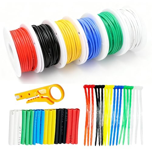 6 Rollen Silikonkabel-Set, 22AWG Silikon Elektrischer Draht Kabel Kit, Flexibler Silikon Leitungen Draht, Verzinnter Kupferlitzendraht 6 Farben,10m Each Litzendraht Für Lampen, Heiminstallationen, DIY