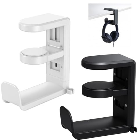 RQcMid Kopfhörerhalter, 2 Stück Rotierende Headset Halterung Tisch, Weiß Und Schwarz, Praktische Kopfhörer Halterung Für Schreibtisch Und Home-Office