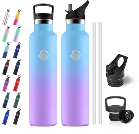 JAPORIA Bouteille Isotherme 1L, Gourde Inox avec Paille, Anti-Fuite, Gourde Acier Inoxydable à Double Paroi Isolée pour Adultes, Sport, Voyage, Cyclisme