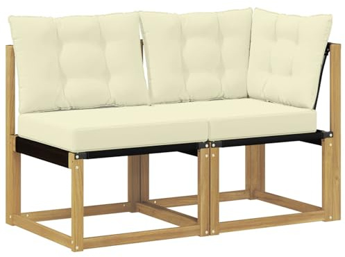 vidaXL Outdoor Mittel- und Ecksofa mit Kissen 2 Stück Weiß, Akazienholz Balkonmöbel, modernes, Robustes Lounge-Set für vielseitige Garten-Nutzung, wetterfest und schick