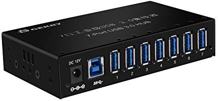 GEKRY Hub USB 3.0, hub de Datos USB, Caja de Metal montable con 7 Puertos alimentados por USB 3.0 con Adaptador de CA de 36 W, Tipo A