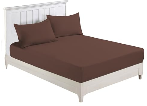 R&Z Plain Luxury Polycotton Fitted Sheet Single, Double, King, Super King, 4FT (Choclate, King)