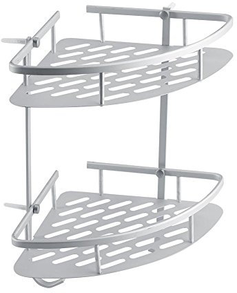 Bathroom Metal Corner Caddy, Triangular Corner Rack Chrome 2 Shelf Corner Shower Caddy Bathroom Corner Organizer Wall Mounted Corner Basket for Bathroom Toilet