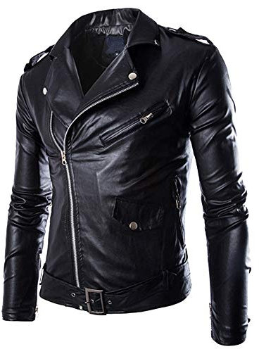 Celucke Herren Lederjacke Brando Jacke Slim Fit,Männer Bikerjacke Winterjacke Mode Cool Motorrad Chopper schwarz