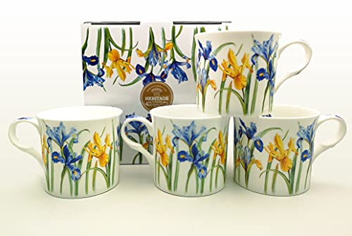 FINE Bone China Set of 4 Mugs Gift Boxed IRIS Mugs Free UK DELIVERY
