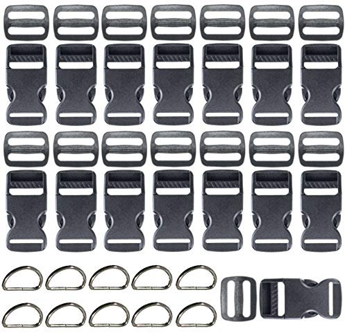 West Coast Paracord Schnallenpackungen – 2,5 cm Hardware, 15 Stück flache Schnallen, 15 Tri-Glide-Schienen, 10 Metall-D-Ringe