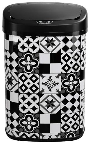 Poubelle de cuisine automatique 58L MAJESTIC Carreau de ciment Noir en acier INOX avec cerclage