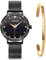 ManChDa Damen Armbanduhr Kristall Mesh Edelstahl Gürtel Damen Quarz Diamant Klassische Mode Romantisch + Schmuck Manschette Armband Set