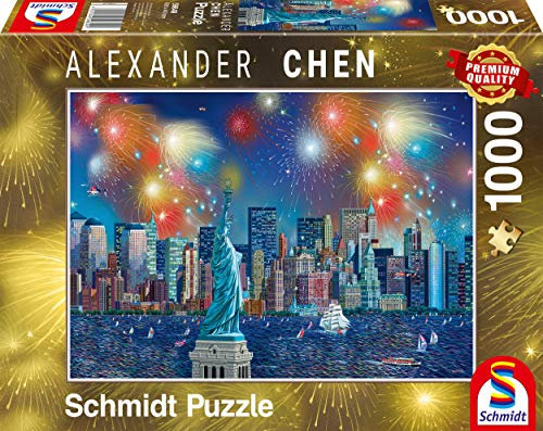 Schmidt Spiele 59649 Alexander Chen, Freiheitsstatue mit Feuerwerk, 1.000 Teile Puzzle, Bunt