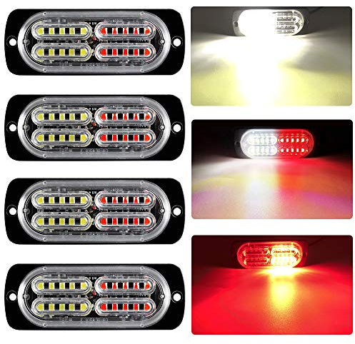 yifengshun 4X 20LED Rouge et Blanc Led Stroboscope Voiture Avertissement D'urgence Clignotant Strobe Lights Bar 12-24V Étanche pour la Construction Véhicule de Remorquage Van