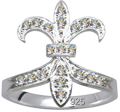 Bourbonen Lilie Fingerring Echt Sterling Silber 925 Zirkonia Kristalle Liebe Glaube Hoffnung Emotion Symbol Motiv Stil Objekt extravagant neu gut schön modisch weiss klar transparent