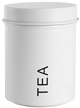 Harbour Housewares Round Metal Tea Storage Canister - Matte White - Pack of 1 - Retro Kitchen Storage Loose Tea Caddy Preserve Food Tin Bin Container Jars Airtight Lid