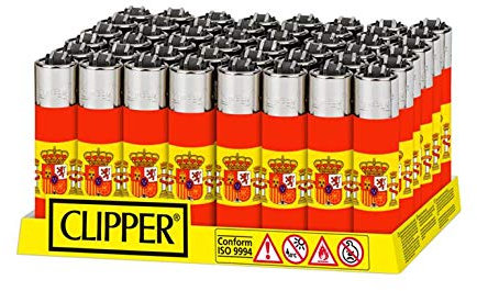 Clipper Encendedor Decorado Bandera ESPAÑA Bandeja 48 Unidades