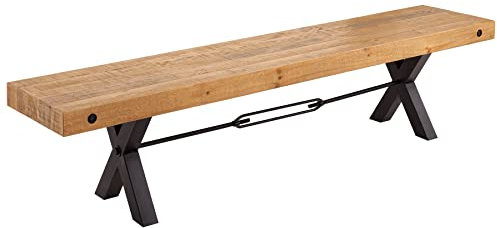 Massive Sitzbank Thor 200cm Natur Pinienholz im Industrial Design Holzbank Bank