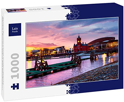 Lais Puzzle Nocturnal waterfront in Cardiff, United Kingdom. Colourful sunset with Wales Millennium Centre 1000 pieces