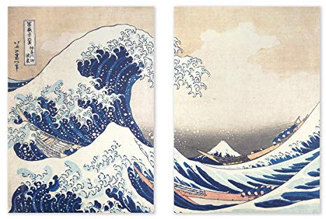 CoolChange Traditionell japanisches Ukiyo e Wandbild auf Hartschaumplatte | zweiteilig | 2 Poster 30x42cm | Die große Woge von Katsushika Hokusai