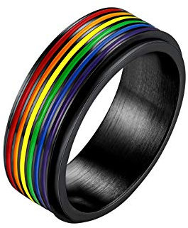 Bandmax Herren Homosexuell Bandring Schwarz Größe 62 LGBT Spinner Ring 7,8mm breit Ring für Männer Regenbogen Ring Lesbian Pride Trauring Fingerring für Hochzeit Verlobung