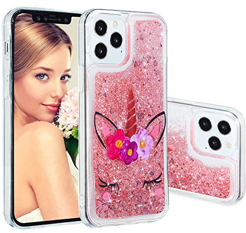 IMEIKONST Compatible with iPhone 12 Pro Glitter Liquid Case, Quicksand Transparent TPU Shockproof Protective Cover Compatible with iPhone 12. Bling Eyelash Unicorn XY