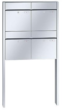 RENZ/Plan / 4er Freistehende Briefkastenanlage Standbriefkasten / V4A-Edelstahl/Volumen 28 L/zum Einbetonieren/Dein-Briefkasten.de